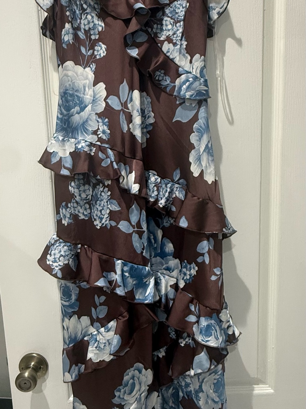 Crystal Doll Brown Maxi Dress with Blue Floral Print